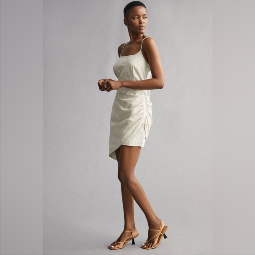 Anthropologie Cream Ruched Mini Dress XXS